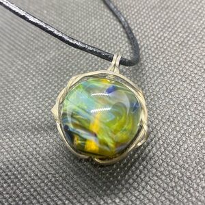 Round marble leather chain necklace